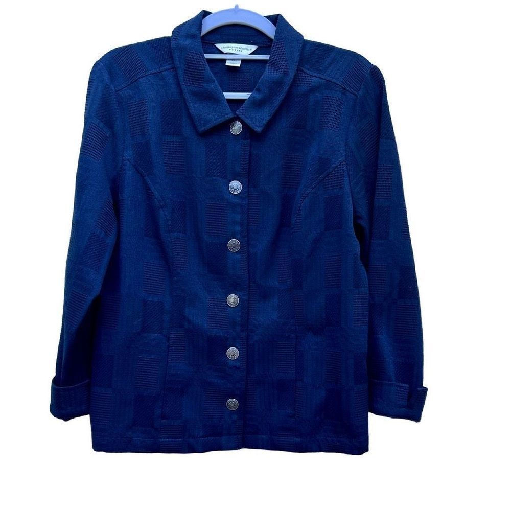 Christopher & Banks Jacket Women's Size MP Navy  Button-Up Pattern Blazer
